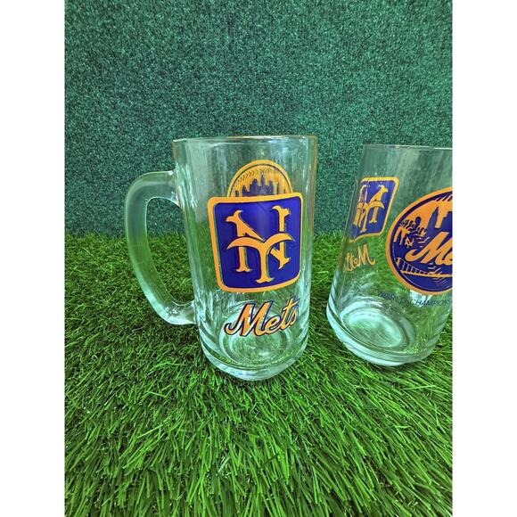 Vintage New York Mets 1969 World Series Champions Glass Beer Mug Set Of 2 - Picture 2 of 4